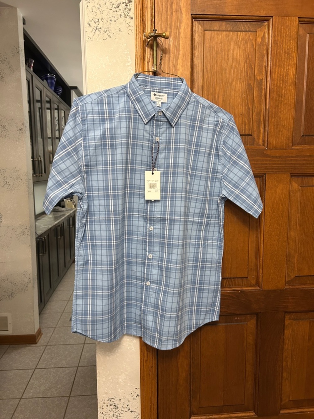 Sperry Light Blue Plaid Short-Sleeve Button-Down Shirt